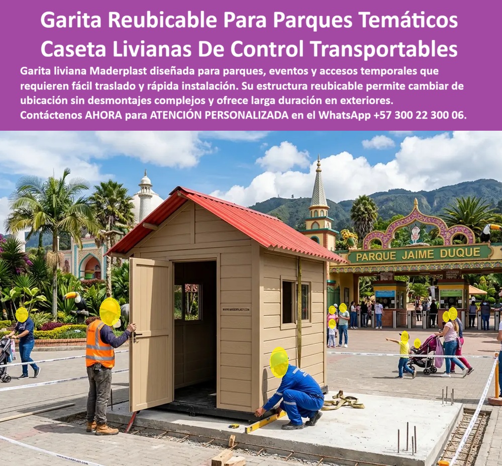 Garita Liviana Reubicable Puesto De Control Transportable Maderplast - Garita Liviana Reubicable Puesto de Control Transportable: Caseta Móvil para Parques Temáticos Maderplast Esta garita liviana beige con techo rojo fabricada por Maderplast se muestra en proceso de instalación en un parque temático. Su diseño compacto, modular y de bajo peso permite fácil transporte y rápida reubicación. Cuenta con puerta amplia, ventanas funcionales y estructura resistente que se integra perfectamente en entornos turísticos y recreativos como el Parque Jaime Duque. Maderplast resuelve las necesidades de operadores de parques, eventos y accesos temporales: casetas pesadas difíciles de mover, deterioro rápido por clima y altos costos de mantenimiento. Estas garitas transportables, casetas móviles de control de acceso y puestos reubicables se instalan en horas, se trasladan sin complicaciones y ofrecen larga duración en exteriores con resistencia a intemperie, UV e impactos. Su material plástico técnico garantiza ligereza, durabilidad y cero mantenimiento. Gerentes de parques temáticos, organizadores de eventos y proyectistas turísticos buscan: “Garita liviana reubicable puesto control transportable”, “Caseta móvil control acceso turística”, “Garita reubicable parques temáticos modular”. Maderplast entrega la solución ideal: diseño ligero, instalación sencilla y rendimiento confiable en aplicaciones temporales o permanentes. Un Gerente de Operaciones de Parque Temático (2025) señala: “Necesitábamos garitas fáciles de mover según los eventos. Las de Maderplast cumplen perfectamente: ligeras, resistentes y con excelente presentación. Han facilitado nuestra operación y reducido costos significativamente”. Maderplast materializa soluciones flexibles y duraderas desde el diseño hasta la instalación, ofreciendo practicidad, estética y tranquilidad para proyectos dinámicos. Asesoría Especializada con un Especialista de Maderplast. Atención personalizada en este WhatsApp +57 300 22 300 06. caseta móvil control acceso, garita transportable turística, Garita Liviana Fácil De Transportar, Garita Reubicable Parques Temáticos, Garita Modular Monver Garita Liviana Reubicable Puesto De Control Transportable Maderplast caseta móvil control acceso garita transportable turística Garita Liviana Fácil De Transportar Garita Reubicable Parques Temáticos Garita Modular Monver Garita Liviana Reubicable Puesto de Control Transportable: Caseta Móvil para Parques Temáticos Maderplast Esta garita liviana beige con techo rojo fabricada por Maderplast se muestra en proceso de instalación en un parque temático. Su diseño compacto, modular y de bajo peso permite fácil transporte y rápida reubicación. Cuenta con puerta amplia, ventanas funcionales y estructura resistente que se integra perfectamente en entornos turísticos y recreativos como el Parque Jaime Duque. Maderplast resuelve las necesidades de operadores de parques, eventos y accesos temporales: casetas pesadas difíciles de mover, deterioro rápido por clima y altos costos de mantenimiento. Estas garitas transportables, casetas móviles de control de acceso y puestos reubicables se instalan en horas, se trasladan sin complicaciones y ofrecen larga duración en exteriores con resistencia a intemperie, UV e impactos. Su material plástico técnico garantiza ligereza, durabilidad y cero mantenimiento. Gerentes de parques temáticos, organizadores de eventos y proyectistas turísticos buscan: “Garita liviana reubicable puesto control transportable”, “Caseta móvil control acceso turística”, “Garita reubicable parques temáticos modular”. Maderplast entrega la solución ideal: diseño ligero, instalación sencilla y rendimiento confiable en aplicaciones temporales o permanentes. Un Gerente de Operaciones de Parque Temático (2025) señala: “Necesitábamos garitas fáciles de mover según los eventos. Las de Maderplast cumplen perfectamente: ligeras, resistentes y con excelente presentación. Han facilitado nuestra operación y reducido costos significativamente”. Maderplast materializa soluciones flexibles y duraderas desde el diseño hasta la instalación, ofreciendo practicidad, estética y tranquilidad para proyectos dinámicos. Asesoría Especializada con un Especialista de Maderplast. Atención personalizada en este WhatsApp +57 300 22 300 06.