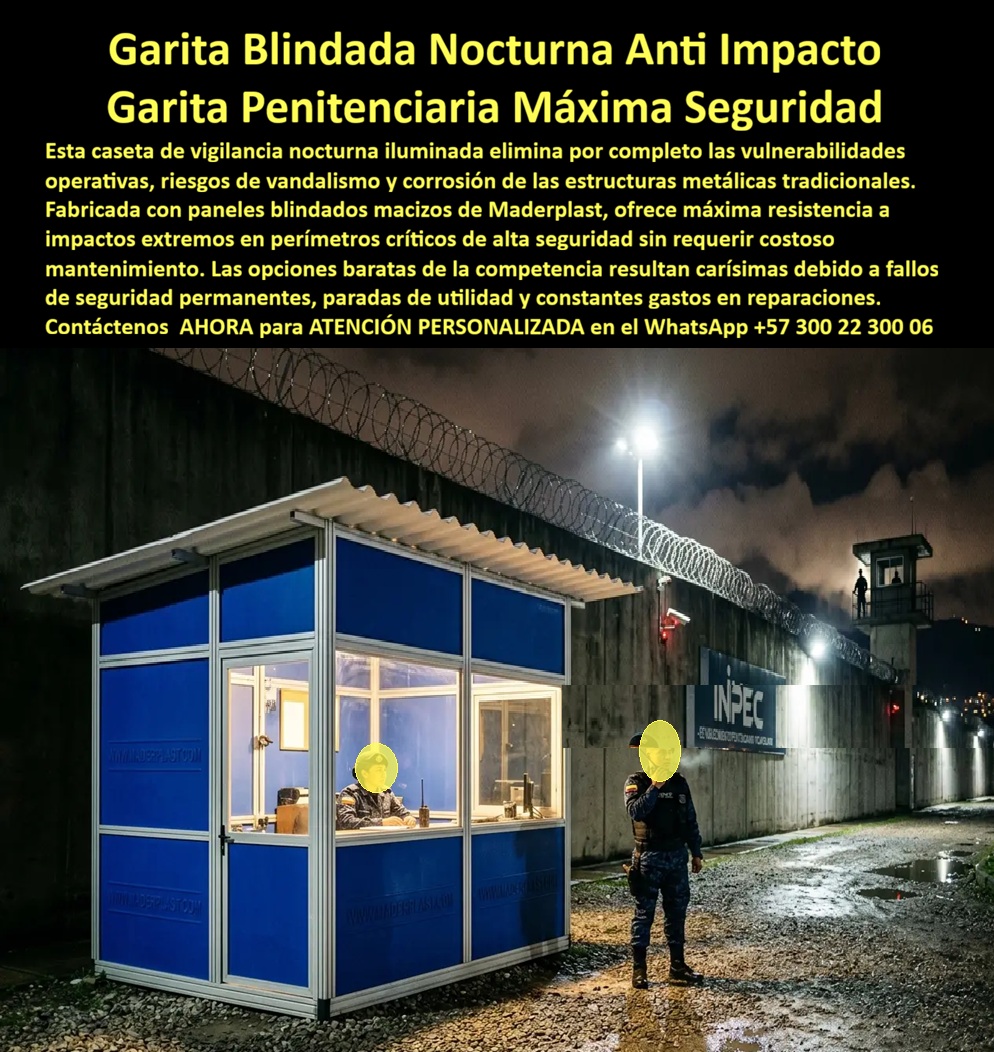 Garitas Blindadas De Seguridad Caseta Nocturna Con Luz Maderplast - Garitas Blindadas de Seguridad Caseta Nocturna: Puesto Vigilancia Reclusorio Modular Maderplast Esta garita blindada azul iluminada fabricada por Maderplast destaca en entorno nocturno de alta seguridad. Con paneles macizos resistentes a impactos extremos, ventanas operativas, iluminación interior y estructura prefabricada, ofrece control perimetral confiable en instalaciones penitenciarias como INPEC. Su diseño modular garantiza visibilidad, confort operativo y máxima protección en condiciones climáticas extremas. Maderplast resuelve los riesgos críticos de garitas tradicionales: vulnerabilidad a vandalismo, corrosión, fallos estructurales y altos costos de reparación. Estas casetas de vigilancia blindadas, módulos carcelarios y puestos de control nocturnos se instalan rápidamente, resisten impactos severos y proporcionan más de 20 años de servicio con mínimo mantenimiento. El material plástico técnico de alto rendimiento elimina oxidación y asegura operación continua 24/7. Directores de seguridad penitenciaria, ingenieros de infraestructura crítica y contratistas especializados buscan: “Garitas blindadas seguridad caseta nocturna”, “Módulo vigilancia carcelaria resistente clima extremo”, “Puesto vigilancia reclusorio modular personalizado”. Maderplast entrega la solución de máxima seguridad: blindaje efectivo, iluminación nocturna y respaldo técnico comprobado. Un Ingeniero de Seguridad Penitenciaria (2025) testimonia: “Las casetas anteriores fallaban constantemente por impactos y corrosión. Con Maderplast obtuvimos resistencia real, confort nocturno y cero mantenimiento. Han elevado significativamente nuestros estándares de seguridad operativa”. Maderplast materializa infraestructuras críticas de alta seguridad con calidad superior desde el diseño hasta la instalación llave en mano, ofreciendo protección confiable y tranquilidad total. Asesoría Especializada con un Especialista de Maderplast. Atención personalizada en este WhatsApp +57 300 22 300 06. Caseta Vigilancia Nocturna Iluminada Prefabricada Módulo Vigilancia Carcelaria Resistente Clima Extremo, Puesto Vigilancia Reclusorio Modular Personalizado Resistente Int Garitas Blindadas De Seguridad Caseta Nocturna Con Luz Maderplast Caseta Vigilancia Nocturna Iluminada Prefabricada Módulo Vigilancia Carcelaria Resistente Clima Extremo Puesto Vigilancia Reclusorio Modular Personalizado Resistente Int Garitas Blindadas de Seguridad Caseta Nocturna: Puesto Vigilancia Reclusorio Modular Maderplast Esta garita blindada azul iluminada fabricada por Maderplast destaca en entorno nocturno de alta seguridad. Con paneles macizos resistentes a impactos extremos, ventanas operativas, iluminación interior y estructura prefabricada, ofrece control perimetral confiable en instalaciones penitenciarias como INPEC. Su diseño modular garantiza visibilidad, confort operativo y máxima protección en condiciones climáticas extremas. Maderplast resuelve los riesgos críticos de garitas tradicionales: vulnerabilidad a vandalismo, corrosión, fallos estructurales y altos costos de reparación. Estas casetas de vigilancia blindadas, módulos carcelarios y puestos de control nocturnos se instalan rápidamente, resisten impactos severos y proporcionan más de 20 años de servicio con mínimo mantenimiento. El material plástico técnico de alto rendimiento elimina oxidación y asegura operación continua 24/7. Directores de seguridad penitenciaria, ingenieros de infraestructura crítica y contratistas especializados buscan: “Garitas blindadas seguridad caseta nocturna”, “Módulo vigilancia carcelaria resistente clima extremo”, “Puesto vigilancia reclusorio modular personalizado”. Maderplast entrega la solución de máxima seguridad: blindaje efectivo, iluminación nocturna y respaldo técnico comprobado. Un Ingeniero de Seguridad Penitenciaria (2025) testimonia: “Las casetas anteriores fallaban constantemente por impactos y corrosión. Con Maderplast obtuvimos resistencia real, confort nocturno y cero mantenimiento. Han elevado significativamente nuestros estándares de seguridad operativa”. Maderplast materializa infraestructuras críticas de alta seguridad con calidad superior desde el diseño hasta la instalación llave en mano, ofreciendo protección confiable y tranquilidad total. Asesoría Especializada con un Especialista de Maderplast. Atención personalizada en este WhatsApp +57 300 22 300 06.