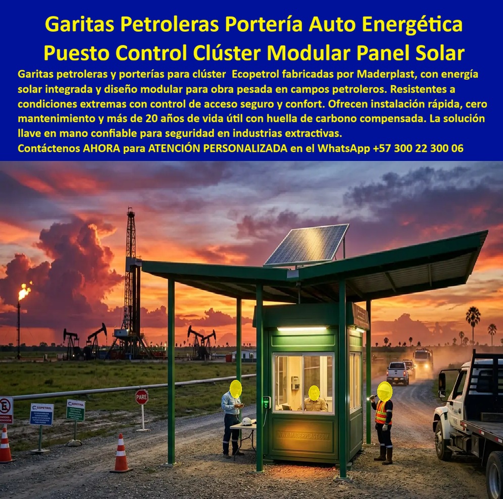 Garitas Petroleras Para Ecopetrol Portería Cluster Petrolero Maderplast - Caseta de vigilancia modular cuadrada color verde oscuro con techo a cuatro aguas tipo pagoda en grafito Maderplast, ventanas panorámicas con marcos verde oscuro en todos los lados y puerta de vidrio doble hoja, siendo posicionada con precisión por montacargas eléctrico sobre pavimento demarcado en el acceso principal del conjunto residencial El Nogal, con técnicos especializados Maderplast supervisando cada detalle de la instalación: esta imagen resume exactamente la ventaja competitiva que ningún otro fabricante puede ofrecer, movilidad operativa total sin interrumpir el servicio, sin obra civil, sin permisos de construcción y sin tiempos muertos. La caseta removible de portería y la garita portátil para accesos temporales fabricadas por Maderplast resuelven el problema que más dinero cuesta en obras civiles, conjuntos residenciales en construcción, peajes provisionales, eventos masivos y campamentos industriales: la necesidad de un puesto de control de acceso inmediato, profesional y reubicable que llegue funcionando, se instale en horas y pueda trasladarse completo cuando el proyecto avance o las necesidades operativas cambien. Con un montacargas o grúa estándar, la garita móvil reubicable en plástico durable Maderplast se levanta, traslada y reinstala sin demolición, sin residuos de construcción y sin ningún costo adicional de adecuación del nuevo sitio. El plástico técnico de alta densidad con el que Maderplast fabrica estas casetas removibles transportables es la única respuesta técnicamente correcta para una estructura que será movilizada, reubicada y reutilizada en múltiples proyectos: no se agrieta con los movimientos de traslado, no pierde geometría estructural durante el izaje con montacargas, no requiere repintado ni sellados después de cada reubicación, resiste impactos, rayos UV, lluvia intensa y uso continuo durante más de 20 años sin mantenimiento. Las pruebas de resistencia extrema ante mazo, retroexcavadora y rotomartillo disponibles en youtube.com/@maderplasSA respaldan técnicamente cada afirmación para el ingeniero o gerente de compras que necesita certeza antes de aprobar la inversión. El análisis financiero es inapelable: una garita temporal convencional en metal o madera requiere obra civil para anclarla, genera costos de demolición para retirarla y se deteriora en cada traslado acumulando reparaciones que anulan cualquier ahorro inicial. La garita portátil Maderplast es un activo de infraestructura reutilizable que conserva su valor, funcionalidad y presentación profesional en cada nuevo destino, con costo total de propiedad (TCO) muy inferior al de cualquier alternativa del mercado. Los demás productos, incluso entregados sin costo, resultan más caros al calcular honestamente demolición, reposición, mantenimiento y pérdida de imagen operativa. La garita de vigilancia con movilidad operativa, el shelter modular transportable para accesos provisionales, la caseta prefabricada reubicable para eventos y obras y el puesto de control portátil para conjuntos residenciales se fabrican sobre plano, a la medida exacta, en colores institucionales, con fichas técnicas, renders y cotización directa de fábrica sin intermediarios. Maderplast diseña, fabrica, instala y garantiza llave en mano. Asesoría Especializada con un Especialista de Maderplast, Atención Personalizada en este WhatsApp +57 300 22 300 06. Puesto Control Petrolero Con Energía Solar Integrada, Puesto Control Entrada Petrolera Solar Prefabricada Resistente Clima Extremo, Garita De Seguridad Campos Petro Garitas Petroleras Para Ecopetrol Portería Cluster Petrolero Maderplast Puesto Control Petrolero Con Energía Solar Integrada Puesto Control Entrada Petrolera Solar Prefabricada Resistente Clima Extremo Garita De Seguridad Campos Petro Caseta de vigilancia modular cuadrada color verde oscuro con techo a cuatro aguas tipo pagoda en grafito Maderplast, ventanas panorámicas con marcos verde oscuro en todos los lados y puerta de vidrio doble hoja, siendo posicionada con precisión por montacargas eléctrico sobre pavimento demarcado en el acceso principal del conjunto residencial El Nogal, con técnicos especializados Maderplast supervisando cada detalle de la instalación: esta imagen resume exactamente la ventaja competitiva que ningún otro fabricante puede ofrecer, movilidad operativa total sin interrumpir el servicio, sin obra civil, sin permisos de construcción y sin tiempos muertos. La caseta removible de portería y la garita portátil para accesos temporales fabricadas por Maderplast resuelven el problema que más dinero cuesta en obras civiles, conjuntos residenciales en construcción, peajes provisionales, eventos masivos y campamentos industriales: la necesidad de un puesto de control de acceso inmediato, profesional y reubicable que llegue funcionando, se instale en horas y pueda trasladarse completo cuando el proyecto avance o las necesidades operativas cambien. Con un montacargas o grúa estándar, la garita móvil reubicable en plástico durable Maderplast se levanta, traslada y reinstala sin demolición, sin residuos de construcción y sin ningún costo adicional de adecuación del nuevo sitio. El plástico técnico de alta densidad con el que Maderplast fabrica estas casetas removibles transportables es la única respuesta técnicamente correcta para una estructura que será movilizada, reubicada y reutilizada en múltiples proyectos: no se agrieta con los movimientos de traslado, no pierde geometría estructural durante el izaje con montacargas, no requiere repintado ni sellados después de cada reubicación, resiste impactos, rayos UV, lluvia intensa y uso continuo durante más de 20 años sin mantenimiento. Las pruebas de resistencia extrema ante mazo, retroexcavadora y rotomartillo disponibles en youtube.com/@maderplasSA respaldan técnicamente cada afirmación para el ingeniero o gerente de compras que necesita certeza antes de aprobar la inversión. El análisis financiero es inapelable: una garita temporal convencional en metal o madera requiere obra civil para anclarla, genera costos de demolición para retirarla y se deteriora en cada traslado acumulando reparaciones que anulan cualquier ahorro inicial. La garita portátil Maderplast es un activo de infraestructura reutilizable que conserva su valor, funcionalidad y presentación profesional en cada nuevo destino, con costo total de propiedad (TCO) muy inferior al de cualquier alternativa del mercado. Los demás productos, incluso entregados sin costo, resultan más caros al calcular honestamente demolición, reposición, mantenimiento y pérdida de imagen operativa. La garita de vigilancia con movilidad operativa, el shelter modular transportable para accesos provisionales, la caseta prefabricada reubicable para eventos y obras y el puesto de control portátil para conjuntos residenciales se fabrican sobre plano, a la medida exacta, en colores institucionales, con fichas técnicas, renders y cotización directa de fábrica sin intermediarios. Maderplast diseña, fabrica, instala y garantiza llave en mano. Asesoría Especializada con un Especialista de Maderplast, Atención Personalizada en este WhatsApp +57 300 22 300 06.